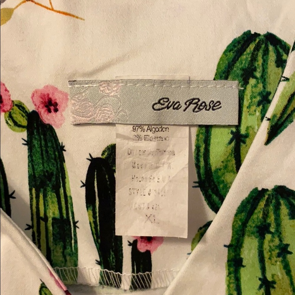 Cactus Print Midi Dress - White and Green - Picture 4 of 4